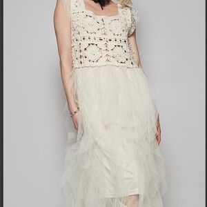 POL Cream Lace Midi Dress